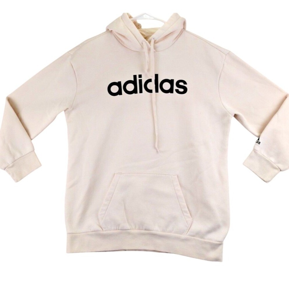 Adidas Men's Cream Pullover Hoodie Sweatshirt Logo Trefoil Pocket Size‎ M
